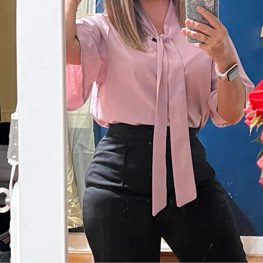 SHEIN Mauve Bow Tie Blouse